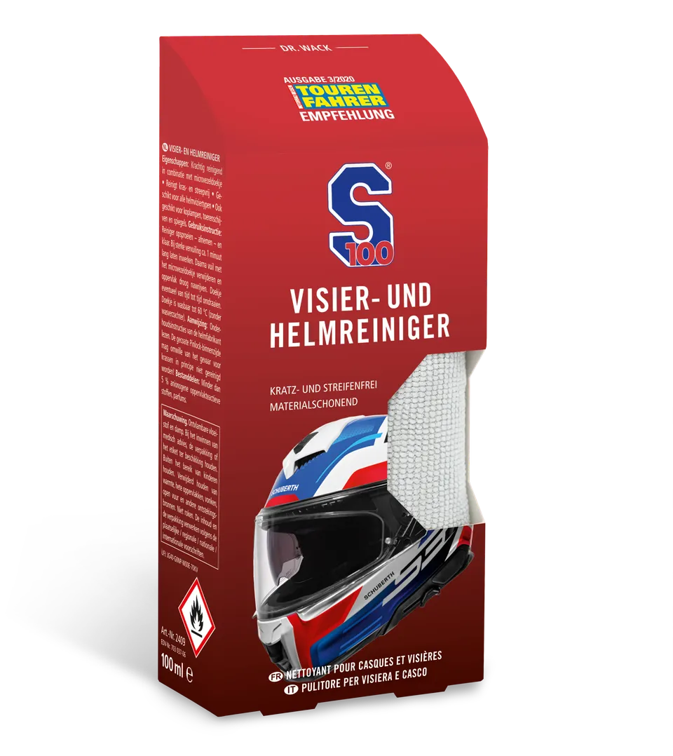 s100-helm-visier-und-helmreiniger-spray-100-ml-tuch image 1